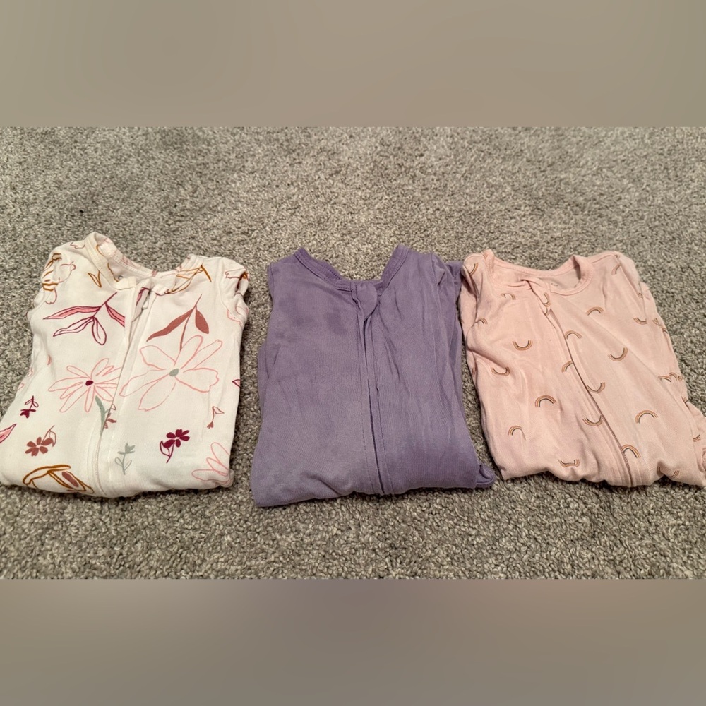 Set of Three Carter’s Bamboo Footies in Purple, Cream, and Pink